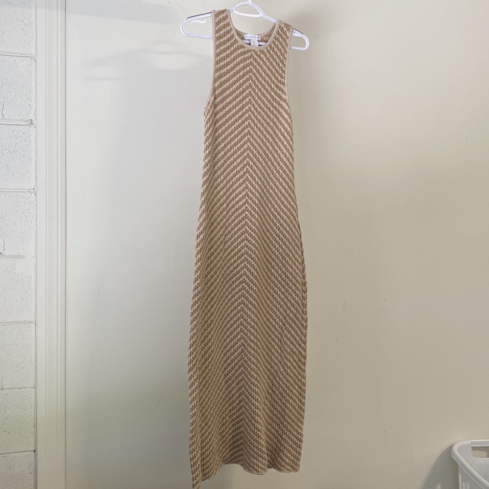 HOH1960 Neutral Tan & Cream Chevron Crochet Maxi Dress - Large Coastal Cottage
